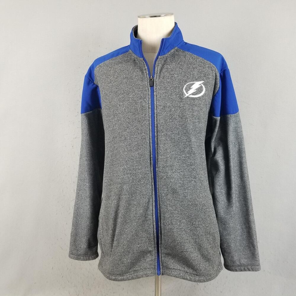 Tampa Bay Lightning Jacket Mens XL Gray Blue NHL Hockey Full Zip Polyester‎